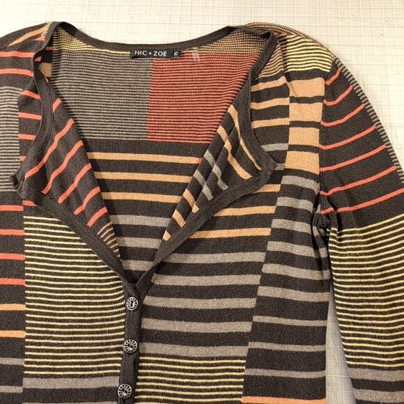 Nic + Zoe Cotton Blend Patchwork Striped Cardigan, size Petite Small - Picture 3 of 7